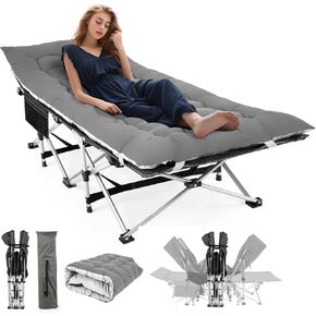 Homdox Camping cot Folding Outdoor Camping Travel Cot and Cot Pad - Quality Lightweight Portable Heavy Duty Adult & Kids Travel Cot Double Layer Oxford Camp Cots for Camp/Office/Home