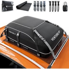 VENTURE 4TH Rooftop Cargo Carrier - 21 Cubic Feet Waterproof Car Roof Cargo Bag with Tie-Down & Compression Straps, Fits Most Vehicles with or Without Roof Racks, Sidebars & Crossbars