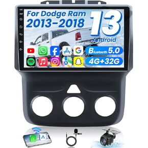8 Core 4+64G Car Stereo Radio for Dodge RAM 1500 2500 3500 2013-2018 (Manual AC): 36EQ 1280 * 800 HD Touchscreen CarPlay Android 13 Bluetooth 5.0 DSP SWC Mirror Link 1080P Backup Camera