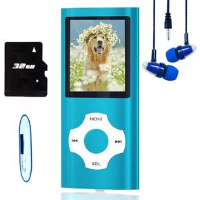 MP3 Player / MP4 Player, Hotechs MP3 Music Player with 32GB Memory SD Card Slim Classic Digital LCD 1.82'' Screen MINI USB Port with FM Radio, Voice Record (Blue)