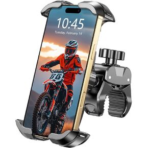 Motorcycle Phone Mount, [One-Click Lock] Bike Phone Holder, [Upgrade Protection] Handlebar Phone Mount with Security Lock Compatible with iPhone, Samsung and 4.7-6.9'' Smartphones, Black