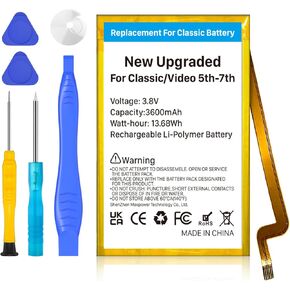 Replacement Battery for iPod Classic/Video Thin, 3600mAh High Capacity Battery Compatible with iPod Classic/Video Thin 5th-7th