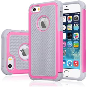 Jeylly Phone Case for iPhone SE 2016 (1st gen), iPhone 5/5S Case with 2Pcs HD Screen Protector, Military Grade Drop Protection Magnetic Ring Stand Holder Rugged Cover for Girls Boys Kids, Red/Black