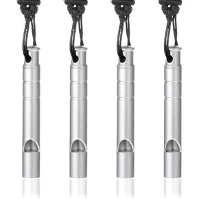 4 Pcs Titanium Emergency Whistles Safety Whistle with Lanyard Outdoor Survival Small Whistle Loud Emergency Whistles for Hiking Camping Boating Fishing Kayak