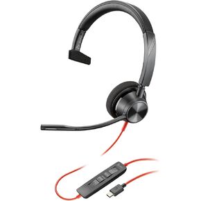 Poly Blackwire 3210 Wired Headset, Noise-Canceling Mic, Single-Ear Design, Connect to PC/Mac via USB-C or USB-A, Works with Teams & Zoom, Amazon Exclusive