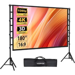 Outdoor Projector Screen with Stand 180 Inch: VOOPVOR Portable Projection Screen and Stand, Indoor Rear Front Movie Screen 16:9 4K HD, with Carry Bag,Support Height Adjustable for Home Theater Camping