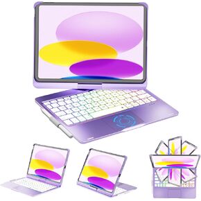 NOKBABO for iPad 10th & 11th (A16) Generation Case with Keyboard,iPad Air 11 Keyboard(M3/M2), Keyboard for iPad Pro 11 (4th/3rd/2nd/1st) & iPad Air 5/4th, Trackpad,360°Swivel, Backlit - Matt Black