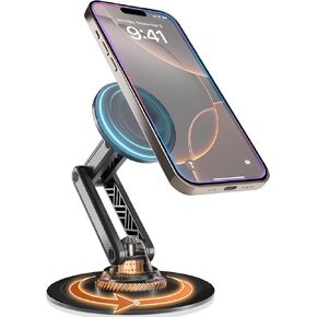 Cooper Mag360 iPhone Stand for Desk, 360° Adjustable MagSafe Phone Stand, MagSafe Phone Holder for iPhone 16 Pro Max, 15/14/13/12/Plus, Foldable 3-Axis Leg, Stable Base, Strong Magnet (Stealth Black)