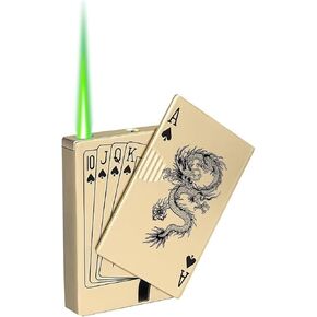 Jet Torch Lighter, 2 Pack, Green+Red Flame Ace Card Lighter, Cool Lighter Windproof Poker Design, Refillable Butane, for Outdoor, Indoor, Camping, BBQ, Candle, Birthday, Gift (Without Gas)