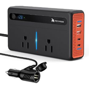 RoyPow 300W Car Power Inverter, DC 12V to 110V AC Power Inverter with Cigarette Lighter Port, Car Plug Adapter Outlet with 3.4A USB-A, QC3.0 24W, PD 30W, PD 36W, Dual AC Outlets, Car Charger Adapter