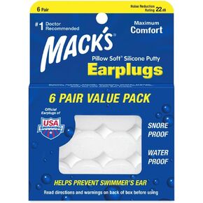 Mack's Pillow Soft Silicone Earplugs - 6 Pair, Value Pack – The Original Moldable Silicone Putty Ear Plugs for Sleeping, Snoring, Swimming, Travel, Concerts and Studying | Made in USA