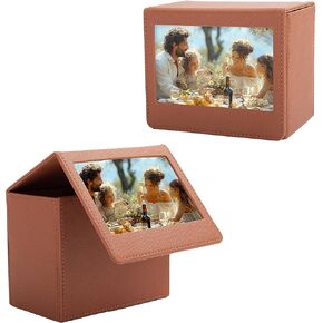 Photo Storage Box for Instax Wide/Polaroid Now+/I-Type/OneStep2 Instant Film, 3.5x4.25" Photo Holder fits for Fujifilm Instax Wide 400/300 Wide Picture Display - Brown