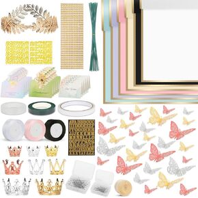 260Pcs Flower Bouquet Wrapping Paper Kit, 60 Sheets Waterproof Paper, 36 Butterflies, 8 Crowns, 1 Headband, 4 Ribbons, 15 Cards, 100 Diamond Pins, 30 Floral Wire, 3 Stickers, 3 Tapes (6 Mix Colors)