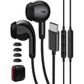 USB C Headphones for iPhone 16 Pro Max 15 Plus iPad 10 Pro USB C Earphones with Microphone Volume Control USB C Wired Earbuds Type C Earphone for Google Pixel 9 8 7 Samsung S25 S24 S23 S22 S21 Black
