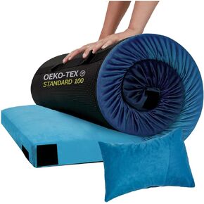 Memory Foam Camping Pad, Camping Sleeping Pad, Camping Mattress Pad with Pillow & Travel Bag, Portable Floor Mat Roll Up for Guest Adults Side Sleepers Indoor Outdoor Travel
