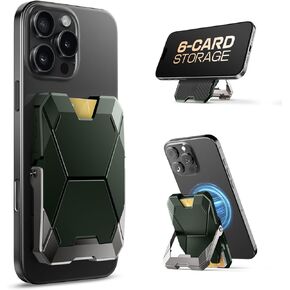i-Blason for MagSafe Wallet with Stand, Magnetic Wallet for iPhone [6 Cards Holder] [RFID Blocking] [Metal Lock Cover] [Extra Magnetic Pad] Phone Credit Card Holder for iPhone 16/15/14/13/12 (Black)