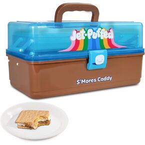 Nostalgia Jet-Puffed Lighted S’mores Caddy, Essential Marshmallow Roasting and S’mores Making Supplies for Camping, Vacation, and Backyard Bonfires, Carry Handle, Retractable Trays, and Carry Handle