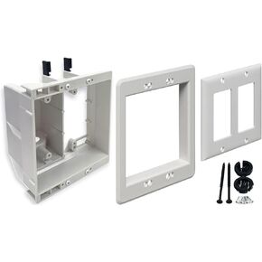 iMBAPrice IMBA-TVBU505-1 White 2-Gang Recessed TV Box Wall Plate Kit for mounting flat-screen TVs and other electronic devices, 1-Pack