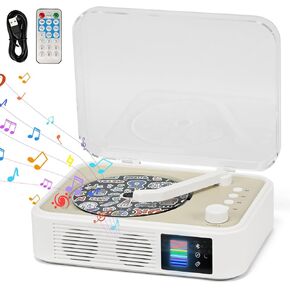 CD Player Portable Bluetooth LED Desktop Retro CD Players for Home with Speakers Rechargeble Battery Small Compact Vintage CD Player with Bluetooth Out & Input, USB, AUX Out, Remote Control