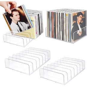 4 Pcs Clear Acrylic CD Case Holder, Vinyl Record Storage DVD/CD Display Rack with 7 Slot Storage Box Tray Holds Up to 14 Standard DVD Cases for Home Office and Media Shelf Organization