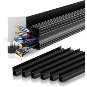 6 Pack Under Desk Cable Management Kit, J Channel Cable Raceway with Double Side Tape, Cord Organizer Tray for Desk, Easy Install, No Drilling, Cable Hider for Home & Office, Child & Pet Proof