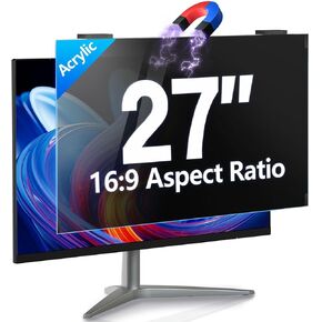 Magnetic Computer Privacy Screen 24 inch, 9H Hanging Privacy Screen for Computer Monitor for 16:9 Frameless Monitor, Acrylic Eye Protection Anti Glare Blue Light Filter