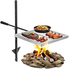 Swivel Campfire Grill 360° Adjustable Open Fire Grill Grate, Fire Pit Grill Grate over Fire Pits, Outdoor Cooking Equipment for Camping,Picnics Campfires