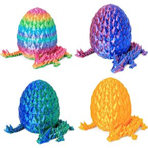 4 PCS Dragon Egg, 3D Printed Dragon Eggs with Dragon Inside Surprise Mystery Dragon Egg Fidget Toy, Articulated Crystal Toys for Kid Desk Decor (4PCS)