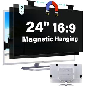 2 Pack Magnetic Privacy Screen for Computer Monitor 24 Inch 16:9 Hanging Shield Blue Light Blocker Anti-Glare Eyes Protection Filters 24in Removable Protector Desktop Security Filter Dust-free Film