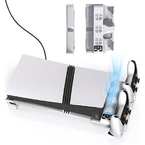 Horizontal Cooling Stand for PS5 Pro/for PS5 Slim Disc & Digital,Charger for PlayStation 5 Controllers with 3-Level Cooling Fan,5 Pro Cooling Stand Horizontal