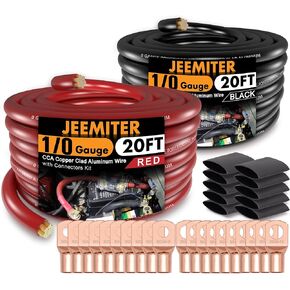 0 Gauge Wire，Car Amplifier Power Ground Wire Kit，Battery Cable，Automotive Wire, Big 3 Upgrade, Primary Wiring, Amp Install Wiring Kit with Lugs Terminal and Heat Shrink Tube - CCA Wire 40 Feet