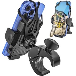 Bike Phone Holder [Shockproof] Stroller Phone Holder, Handlebar Cell Phone Clamp for Motorcycle, Baby Stroller, Shopping Cart, Scooter, Ebike, Bicycle, Fits iPhone 16 15 14, All 4-7" Devices