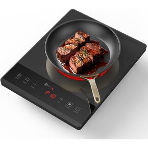 Electric Hot Plate,Nuopuplai Single Countertop Burner Portable Ceramic Cooktop For Cooking Ultra-thin Electric Stove Infrared Cooker,24-Hour Timer Child Safety Lock,Compatible With All Cookware