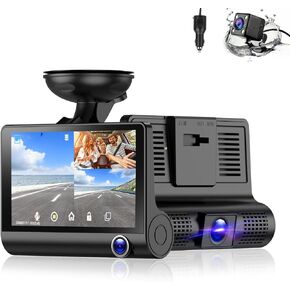 3 Channel Dash Camera Front and Rear Inside,1080P HD Car DVR Dash Cam Video Recorder with 32G MMC Card,Built-in Super Night Vision,G Sensor Motion Detection,WDR,24H Parking Mode,Loop Recording