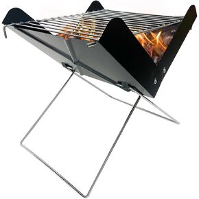 Folding Campfire Grill Grate with Legs, Heavy Duty Steel Camp Fire Mesh Cooking Racks for Over Fire Pit, Portable Camping Grill for Outdoor BBQ, Picnic, Open Flame Cooking and Bonfire