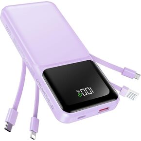 Power Bank Portable Charger with Built in Cable 10000mAh Fast Charging USB C Battery Bank External Battery Pack for iPhone Samsung Android iPad etc