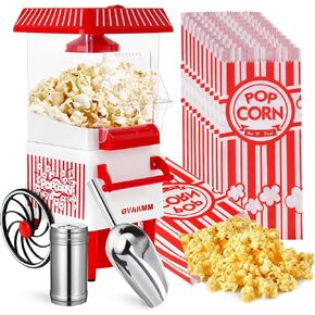 Popcorn Machine, Hot Air Popcorn Maker Kit Gift Box, Portable Home Popcorn Popper Machine, 10-Cup,Oil-Free,Retro Style,Compact and Cute