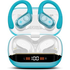 Wireless Earbuds Bluetooth 5.4 Headphones 75H Playtime Stereo Deep Bass Sports Ear Buds with Earhooks, LED Display Bluetooth Earbuds with 4 ENC Mic, IP7 Waterproof Earphone for Workout/Running, Black