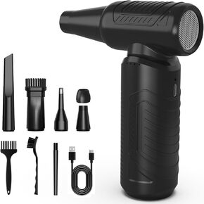 Electric Air Duster: 130,000RPM 2025 Cordless Air Blower for Electronics, PC & Car – Rechargeable, 3-Speed & Ergonomic Handle Replaces Compressed Air Can - W09B Black