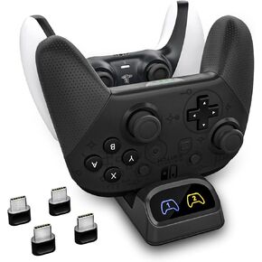 شاحن وحدة التحكم في وحدة التبديل ، رصيف الشحن السريع لتحكم Switch Pro ، وحدة تحكم Xbox Series X/S ، وحدة تحكم PS5 ، ومركز الشاحن المزدوج مع مؤشرات LED ، ومحول Type-C