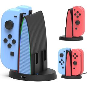 Controller Charging Dock for Nintendo Switch JoyCon, Joy Con Charger Station Compatible with OLED, 4 in 1 JoyCons Charging Switch Accessories with LED Indication and USB Type-C Cord