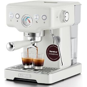 Neretva Espresso Machine, 1450W Stainless Steel Coffee and Espresso Maker Combo with Milk Frother 15Bar Visible Pressure Guage Espresso Coffee Machine for Espresso/Latte/Cappuccino/Home Barista-White