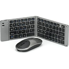 Mini Rechargeable Foldable Bluetooth Keyboard and Mouse Combo, Portable (Sync Up to 3 Devices), Ultra-Slim Travel Folding Keyboard for iPhone iPad Mac Android Windows iOS（Black）