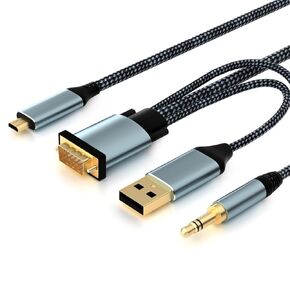 VGA إلى Mini HDMI Cable 6ft ، VGA أحادي الاتجاه إلى Mini HDMI (ذكر إلى ذكر) متوافق مع الكمبيوتر وسطح المكتب والكمبيوتر المحمول والكمبيوتر الشخصي والمراقبة والجهاز HDTV و ROKU و XBOX والمزيد