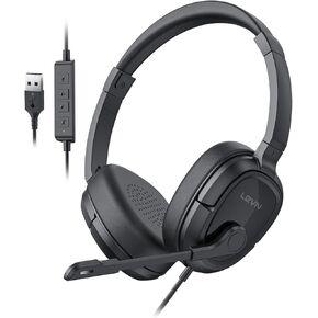 LEVN Headset with Mic, USB Headset with Microphone for PC with Noise Cancelling from Home/Office/Call Center, Super Lightweight Design for Long