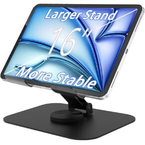 Metal Tablet Stand, Adjustable 360° Rotation Tablet Holder Compatible with 4-16" Tablet Such as iPad Pro, iPad Air, iPad Mini, Tab S10 Ultra, Black