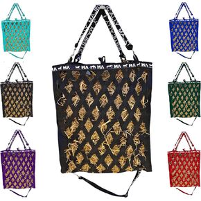 Majestic Ally Double Side Open Slow Feeder Hay Bag - Diamond Shaped Obliquely Placed Webbing (Black)