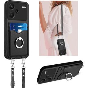 Case for Redmi Note 13 Pro Plus 5G with Card Holder and Ring Stand for Women, with Crossbody Lanyard Removable Shoulder Lanyard Strap Purse Case Cover for Redmi Note 13 Pro+ 5G. Pink YKB