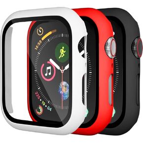 Charlam Compatible with Apple Watch Case 44mm iWatch SE Series 6 5 4 with Screen Protector, Slim Guard Thin Bumper Full Coverage Hard Cover Defense Edge for Women Men, Black White Red, 3 Pack