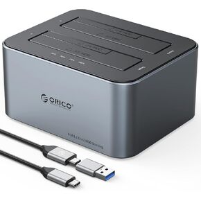 ORICO Hard Drive Docking Station with Offline Clone, Aluminum Alloy Dual Bay USB C to SATA Hard Drive Dock Holder for 2.5 or 3.5 Inch HDD 36TB UASP Support,Gray (6626C3-C)